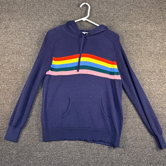 Style & Co Other - Style & Co Navy Blue Rainbow Stripe Knit Pullover Hoodie Sweater Mens Small HO20